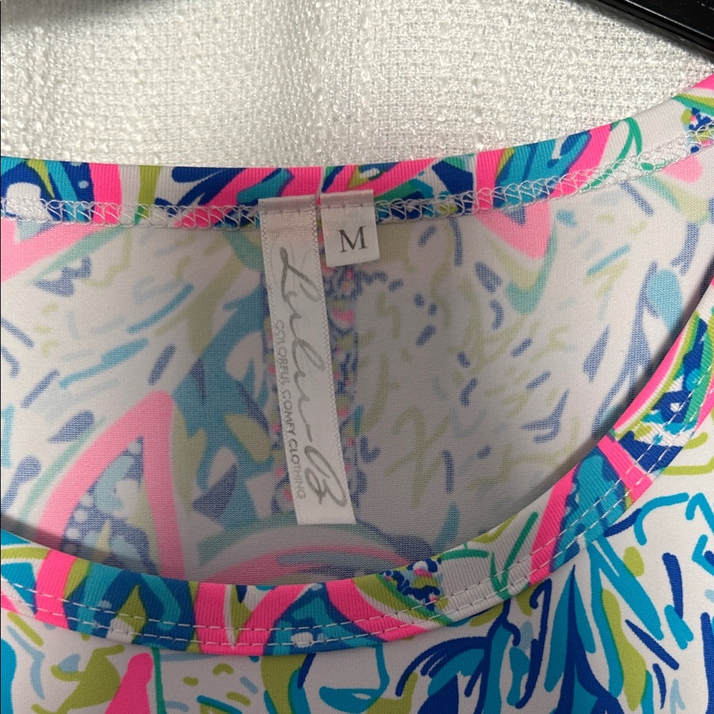 Lulu-B Pink and Aqua Tropical Shift Dress - Picture 2 of 4
